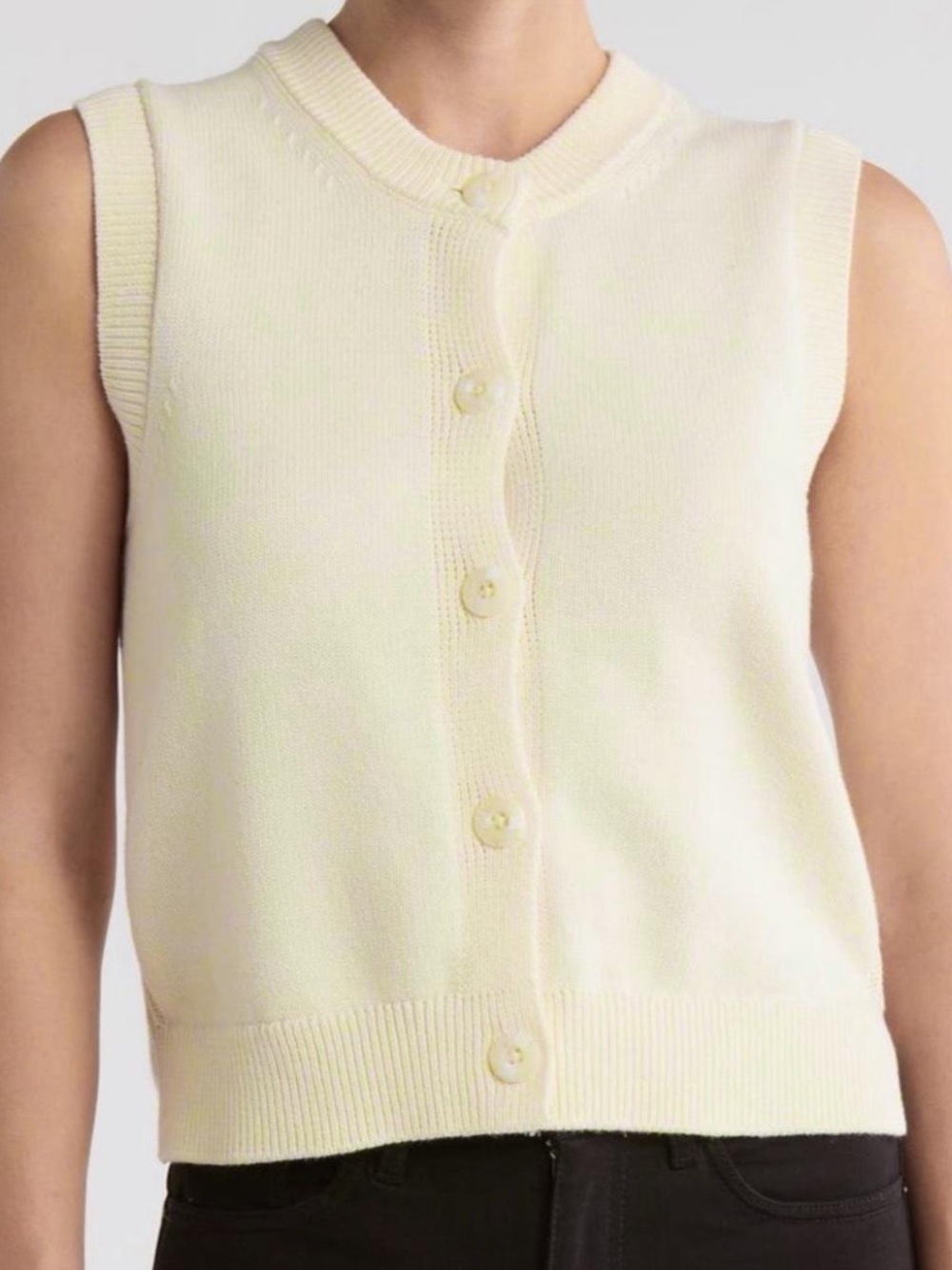 French Connection Pale Yellow Sleeveless Button-Front Knit Vest